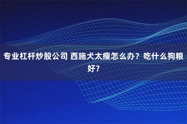 专业杠杆炒股公司 西施犬太瘦怎么办？吃什么狗粮好？